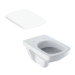 Wisząca miska WC Selnova Compact lejowa, B36 cm, H34 cm, T48 cm, krótka, kształt geometryczny Deska sedesowa WC wolnoopadająca Selnova Square mocowanie od góry, zachodząca pokrywa, antybakteryjna biała
